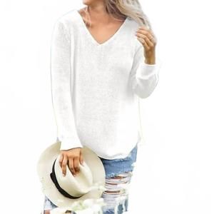 NEW WOODEN SHIPS sanibel v-neck cotton sweater in white